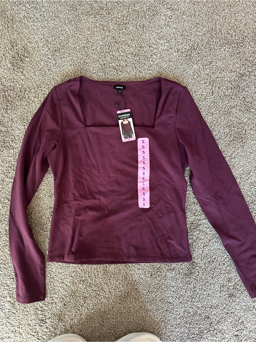 Express Women's Long Sleeve Square Neck Top - Wine